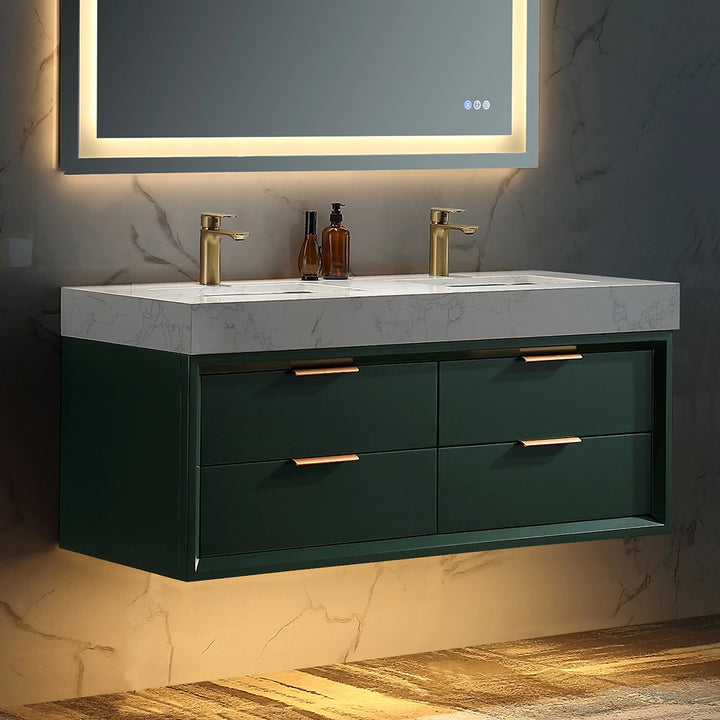 48 inch Gucci Green floating bath vanity double sink angled view