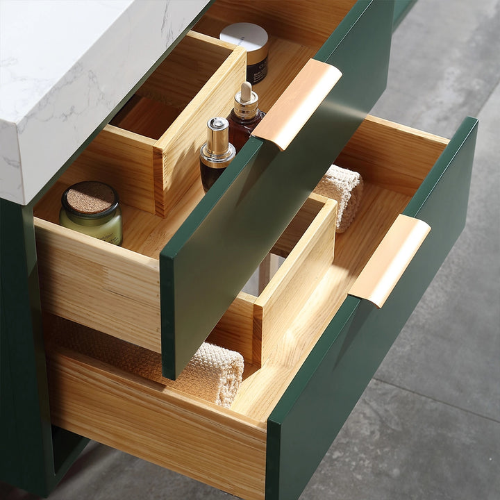 48 inch Gucci Green floating bath vanity double sink open drawers