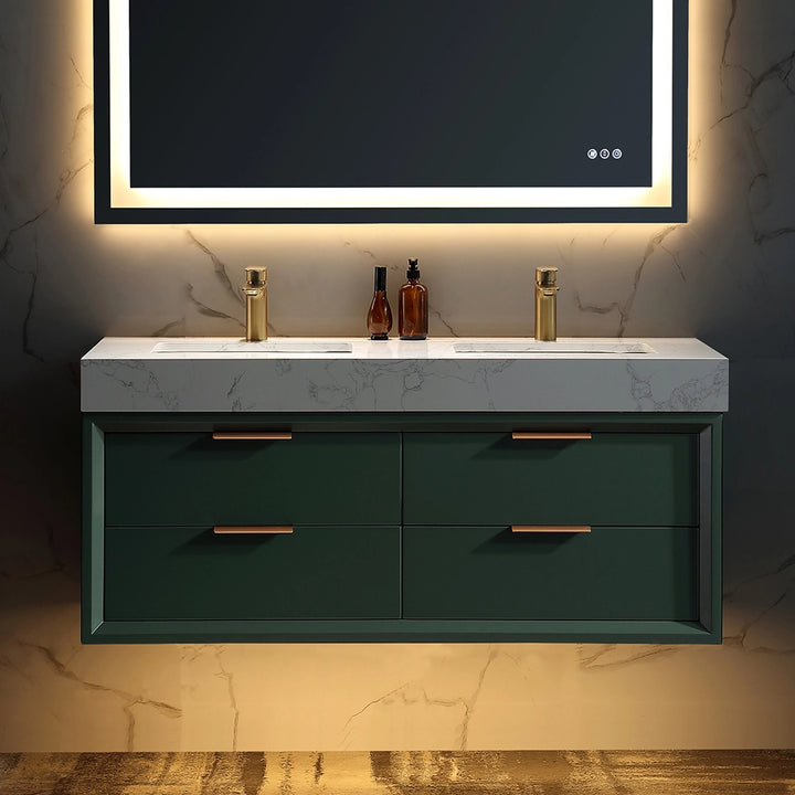 48 inch Gucci Green floating bath vanity double sink front view