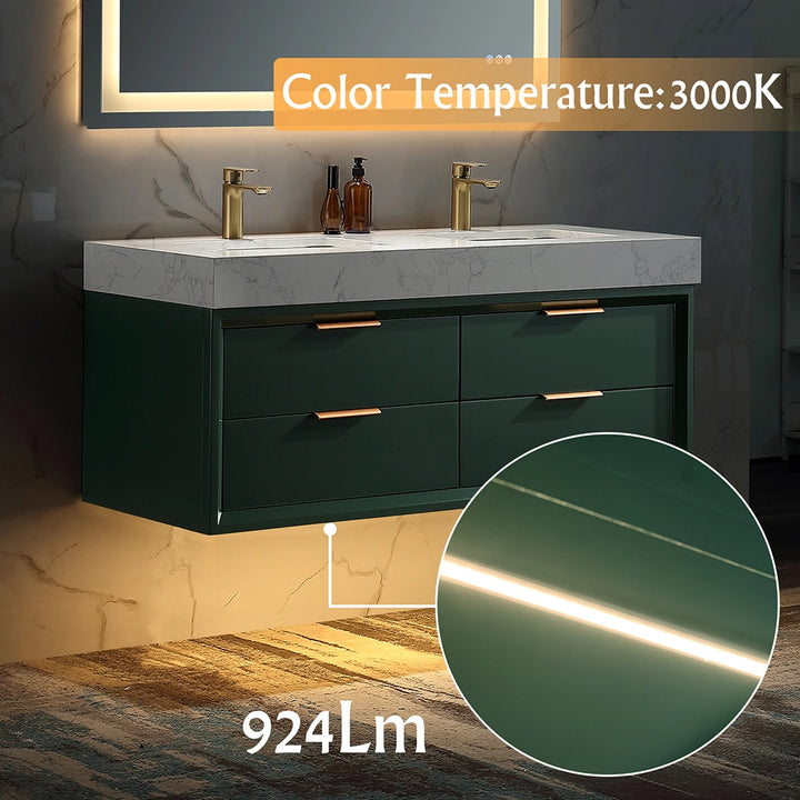48 inch Gucci Green floating bath vanity double sink lighting