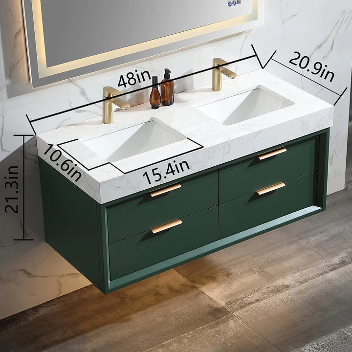 48 inch Gucci Green floating bath vanity double sink dimensions