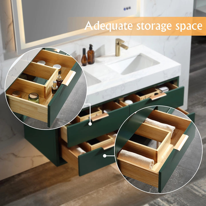 48 inch Gucci Green floating bath vanity double sink storage