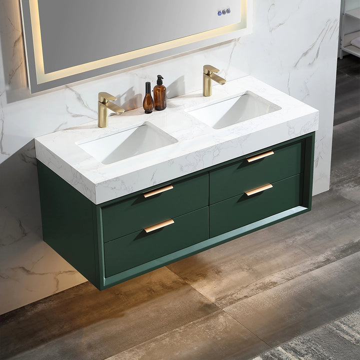 48 inch Gucci Green floating bath vanity double sink top view