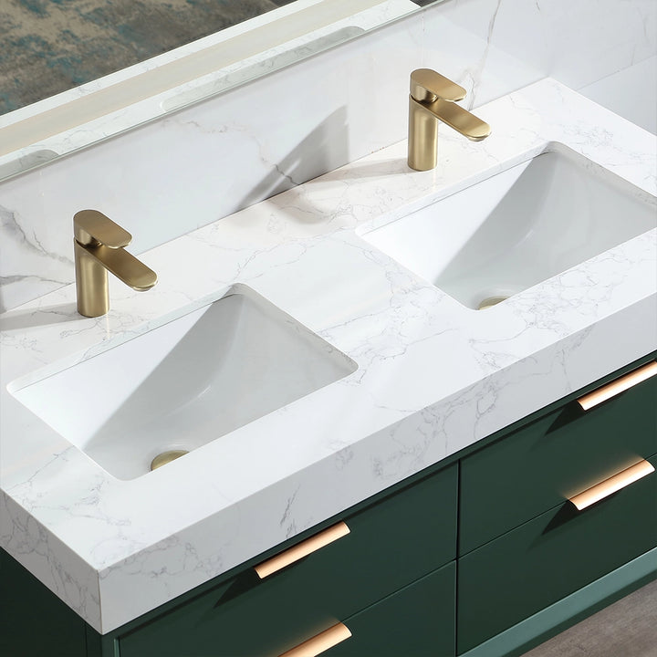 48 inch Gucci Green floating bath vanity double sink top view