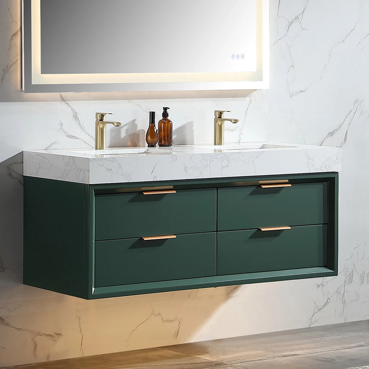 48 inch Gucci Green floating bath vanity double sink angle view