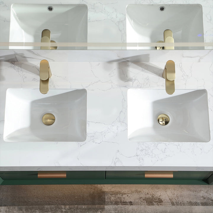 48 inch Gucci Green floating vanity double sink top view