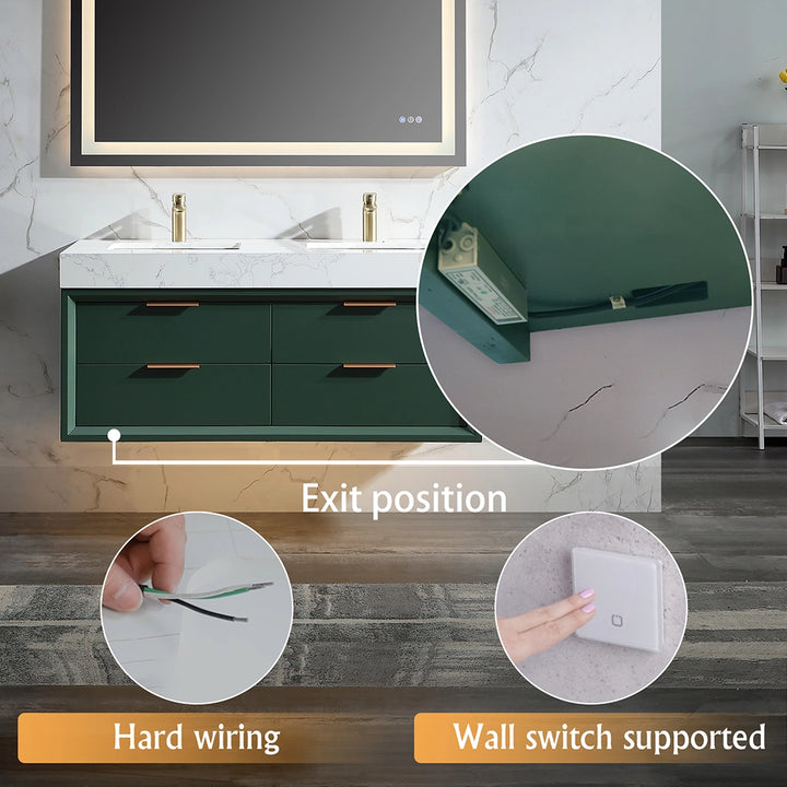 Gucci Green 48 inch floating vanity wiring exit and wall switch