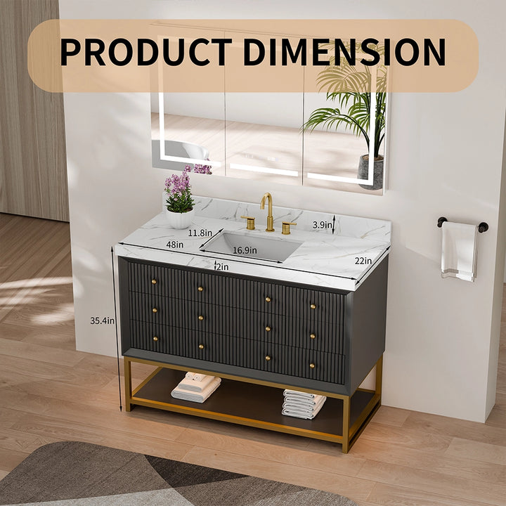 48 inch black fluted solid wood bathroom vanity product dimensions