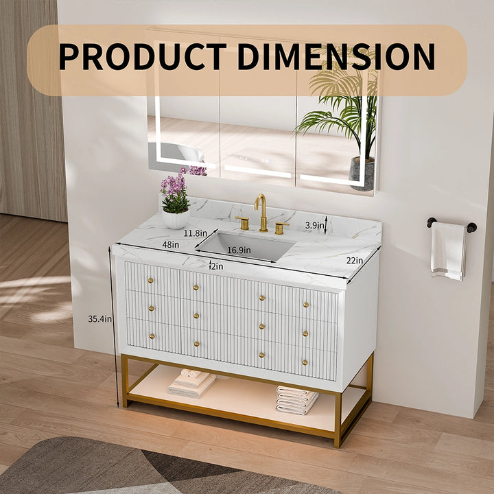 48 inch white fluted solid wood bathroom vanity product dimensions