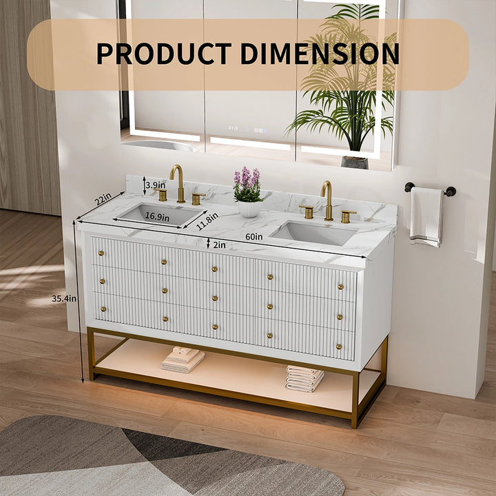 60 inch white fluted solid wood bathroom vanity product dimensions