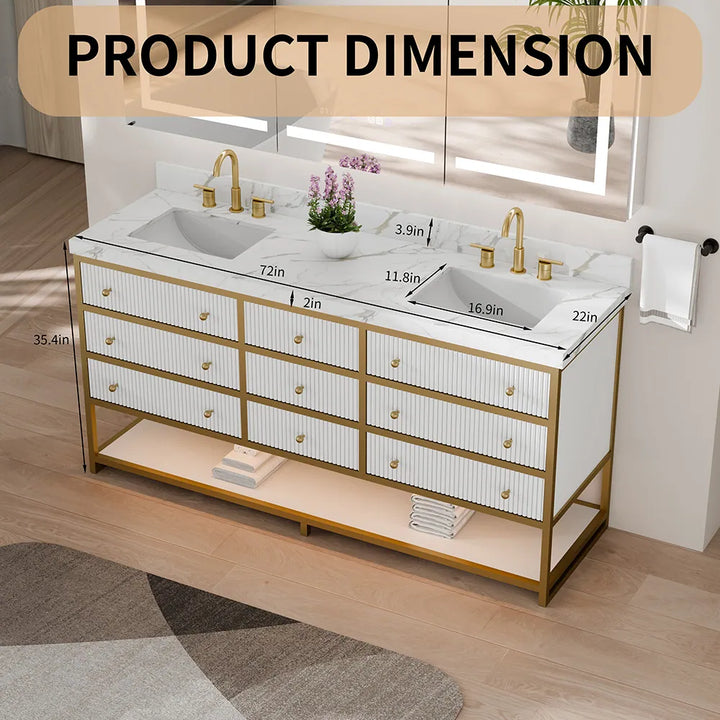 72 inch fluted solid wood double sink bathroom vanity with size dimensions