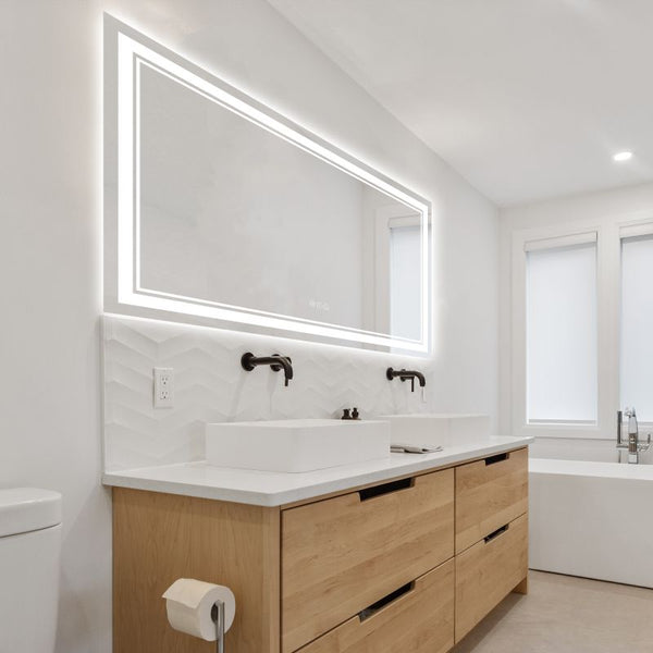 Odele 60x36 Large Frameless Silver Wall-Mount Vanity Mirror with Anti-Fog