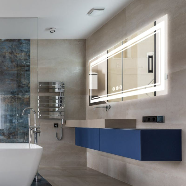 Odele 96x36 Large Frameless Silver Wall-Mount Vanity Mirror with Anti-Fog