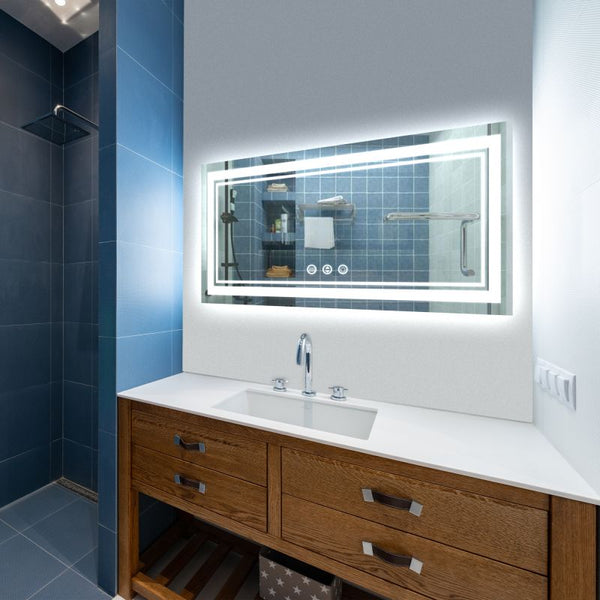 Odele 72x32 Large Frameless Silver Wall-Mount Vanity Mirror with Anti-Fog