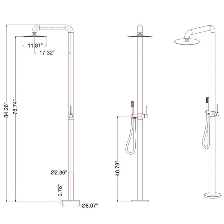 Stainless Steel Freestanding Outdoor Shower with Rain Shower - Modland