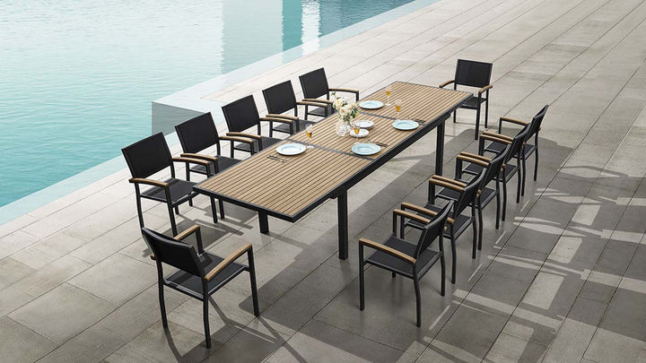FSC Teak and Aluminum Outdoor Dining Set for 12 Persons by the Pool