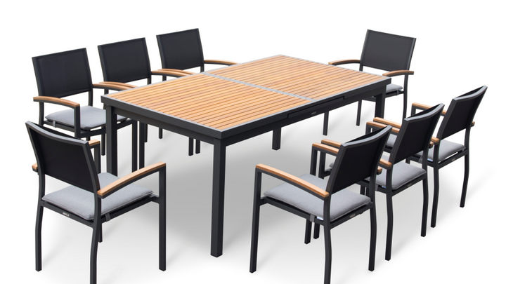 FSC Teak Aluminum Outdoor Dining Set with 8 Chairs and Cushions