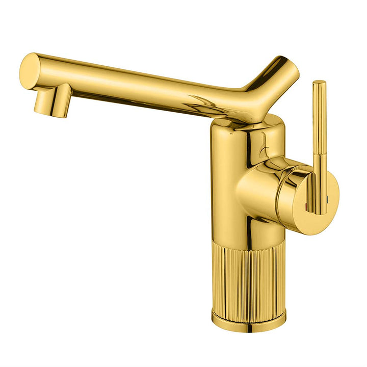 Gold bathroom faucet with modern single handle design