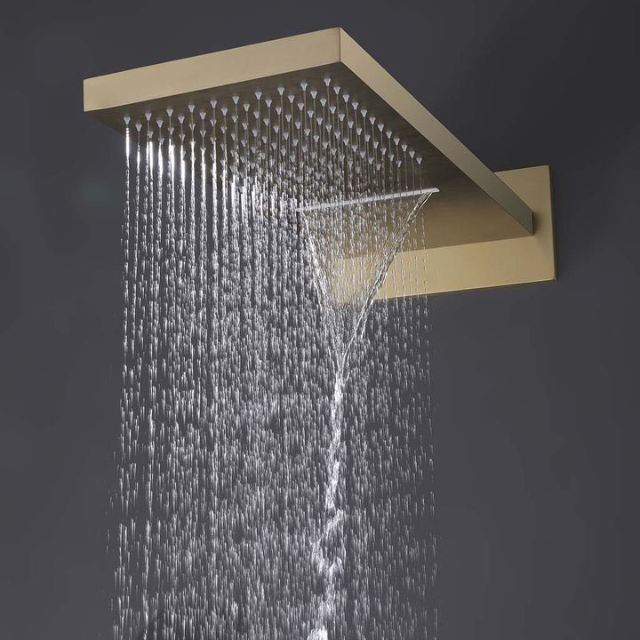 Gold rainfall and waterfall shower head for modern shower system