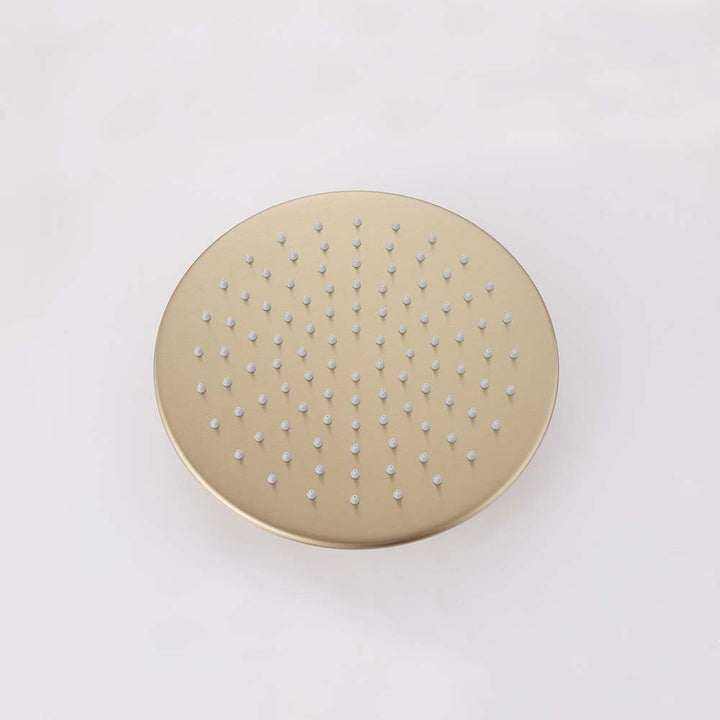 Round brushed gold shower head with silicone nozzles