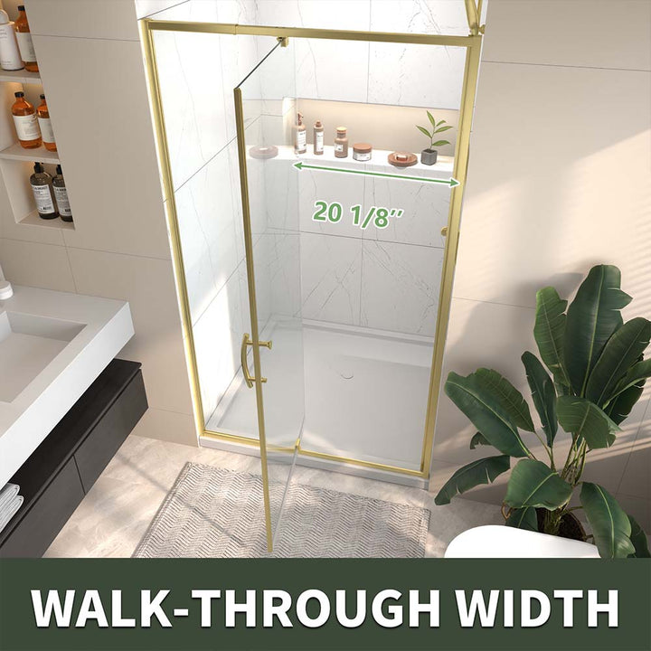 Gold shower door walk through width measurement 20 1-8 inches