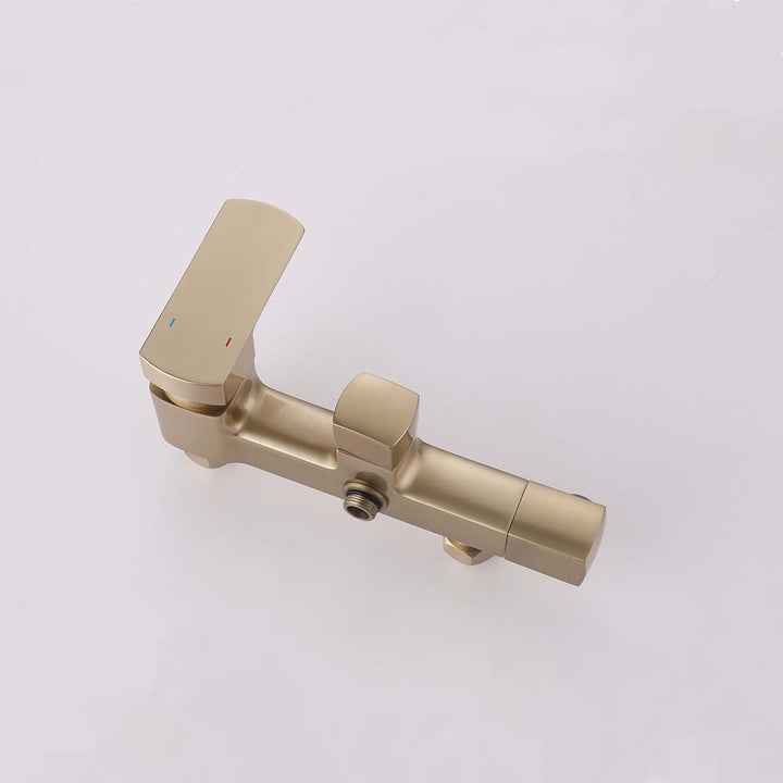 Side view of brushed gold shower faucet valve mixer