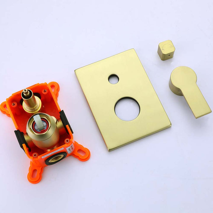 Gold concealed shower valve trim kit with handle and diverter
