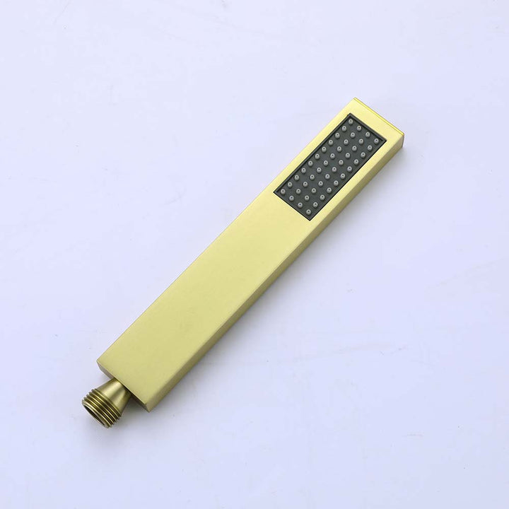 Gold handheld shower head with silicone nozzles for smooth water flow