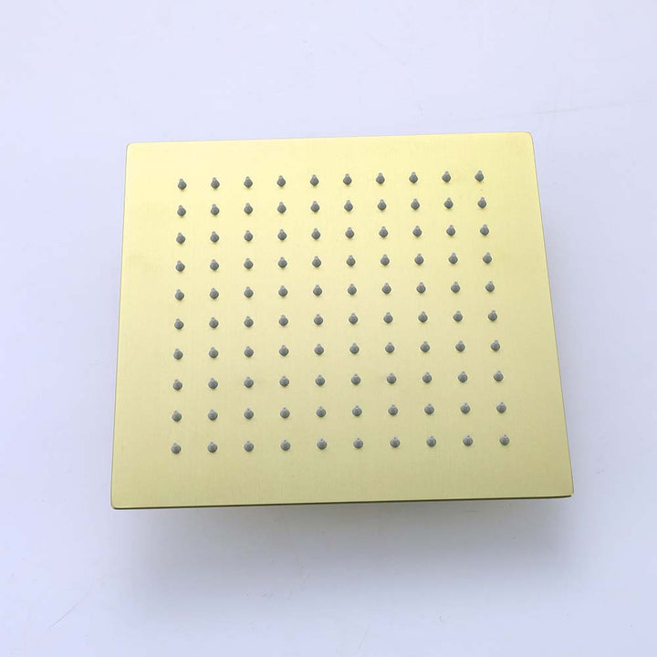 Square gold rain shower head with silicone nozzles for even spray