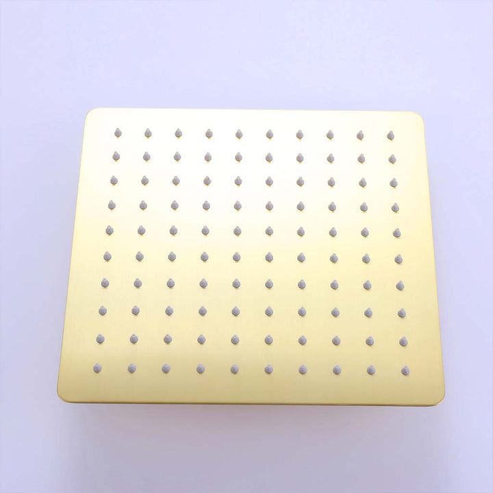 Gold shower system square rainfall shower head detail