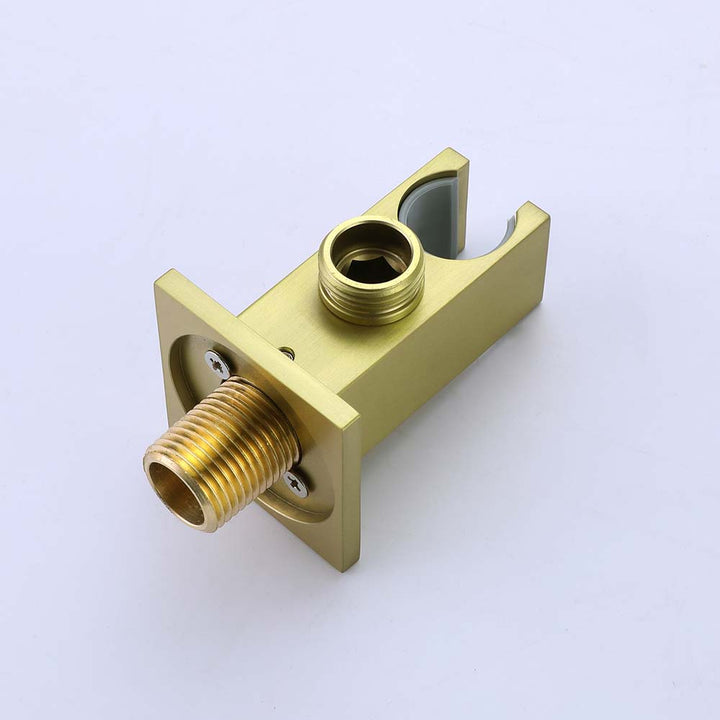 Gold wall-mounted handheld shower holder with dual water outlets