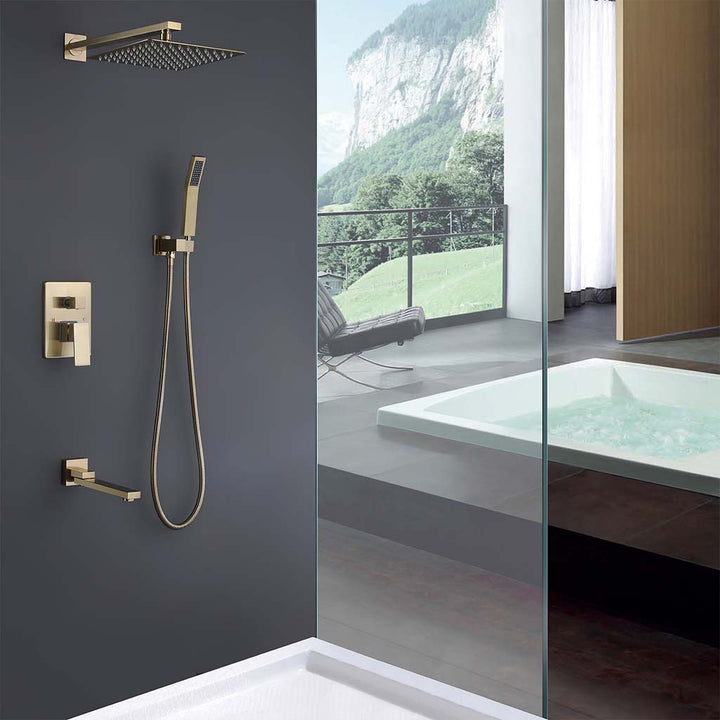 Gold shower system wall mounted bathroom scene display