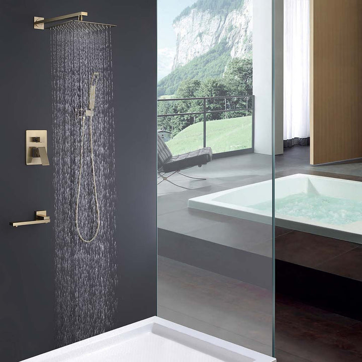 Gold shower system wall mounted rainfall water flow display