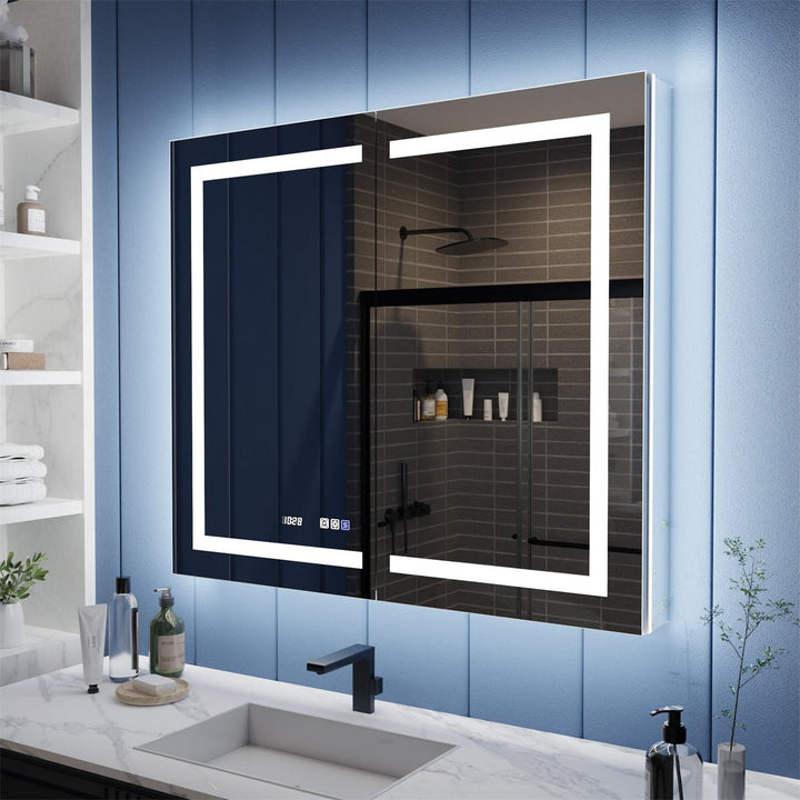 Illusion-B 42" x 36" LED Lighted Inset Mirrored Medicine Cabinet with Magnifiers Front and Back Light - Modland