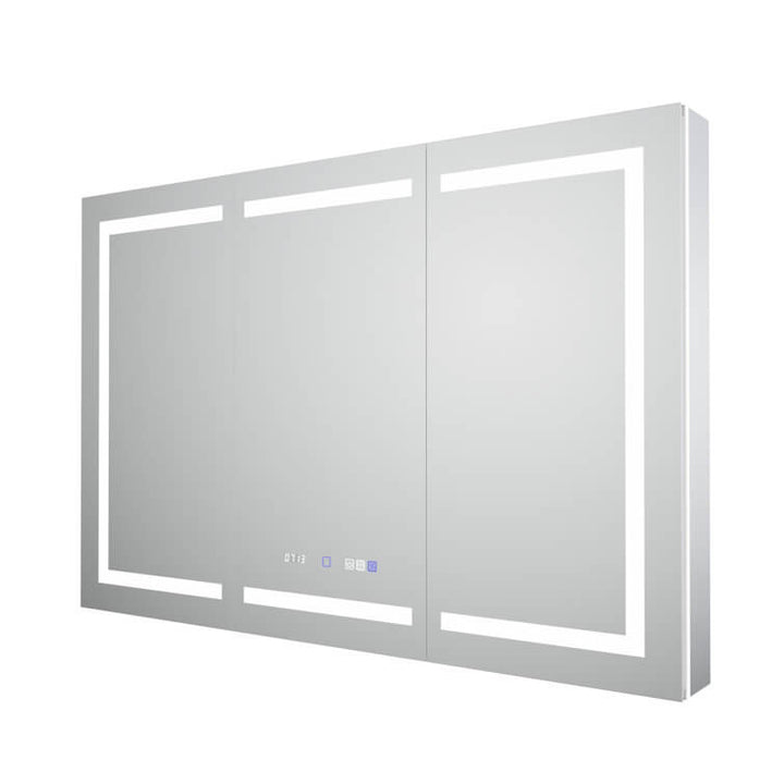 Large bathroom mirror cabinet with backlit LED lighting, providing bright and even illumination for ease of use