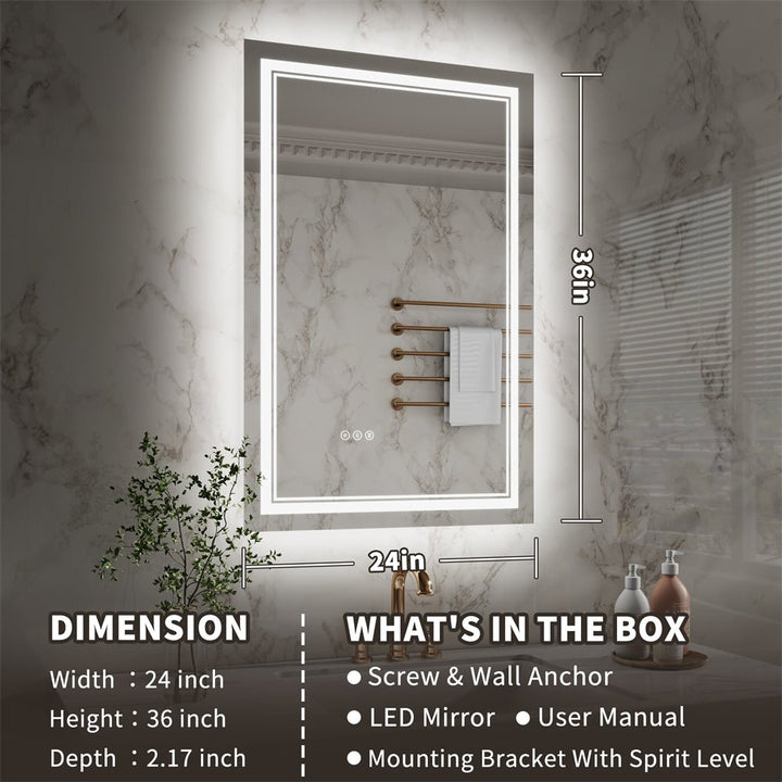 Led bathroom mirror 24x36 dimension package contents