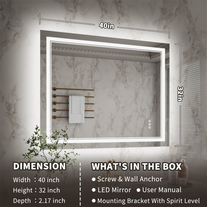 Led bathroom mirror 40x32 dimension- package contents