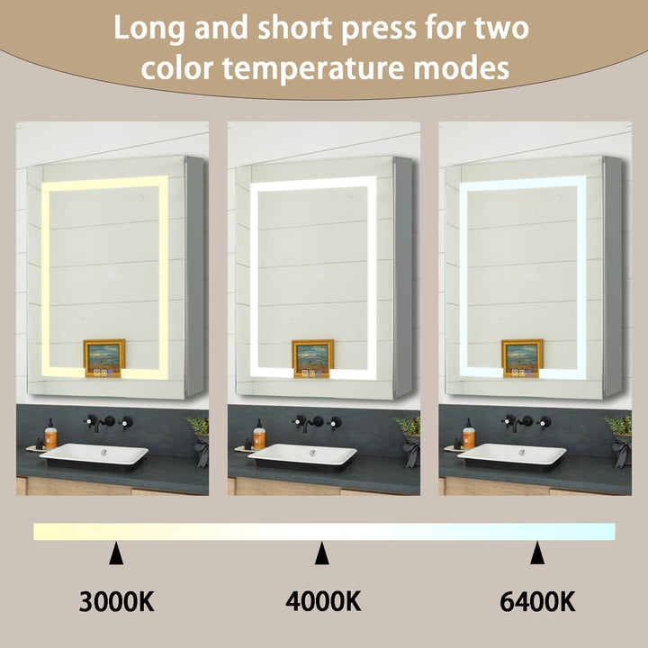 LED bathroom mirror with adjustable color temperatures: 3000K, 4000K, and 6400K