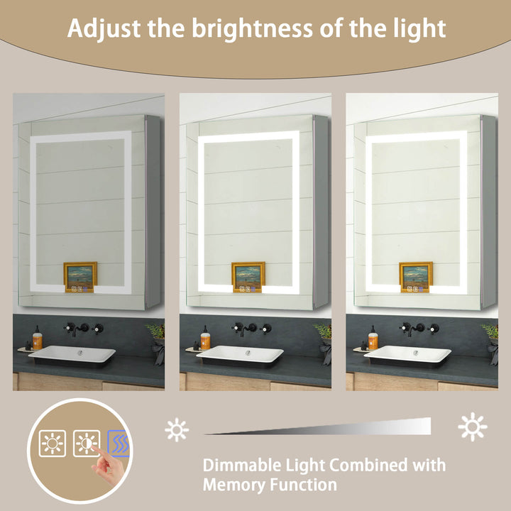LED bathroom mirror with dimmable light and memory function for adjustable brightness