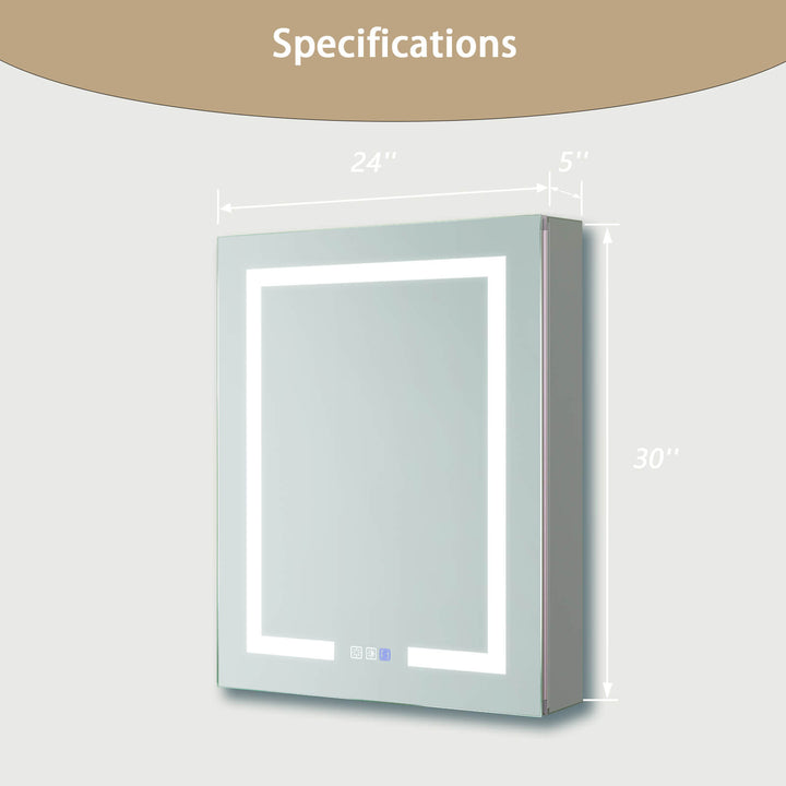 LED bathroom mirror with specifications 24x30x5 inches
