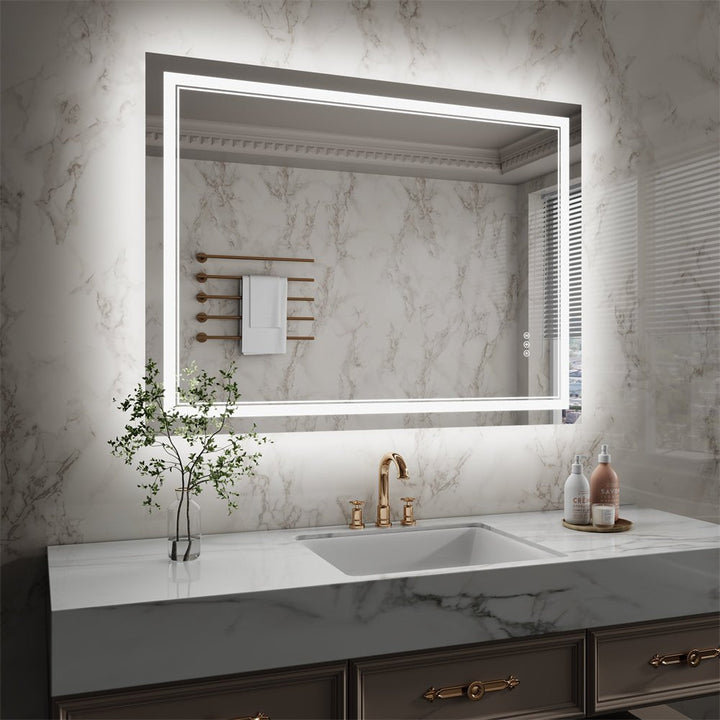 LED bathroom mirror with backlit light and wall-mounted vanity