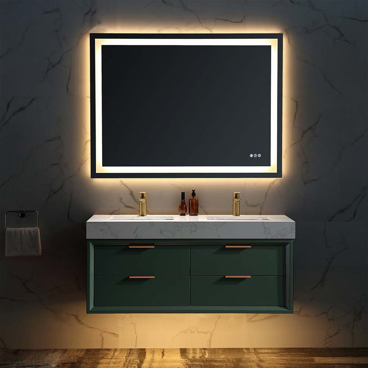led black vanity in modern green bathroom 60x21