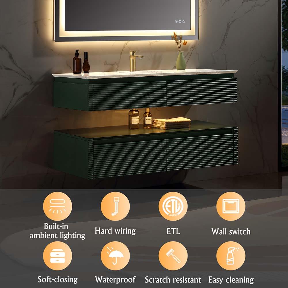 48 Inch Floating Bathroom Vanity with LED Functionality & Single Sink ...