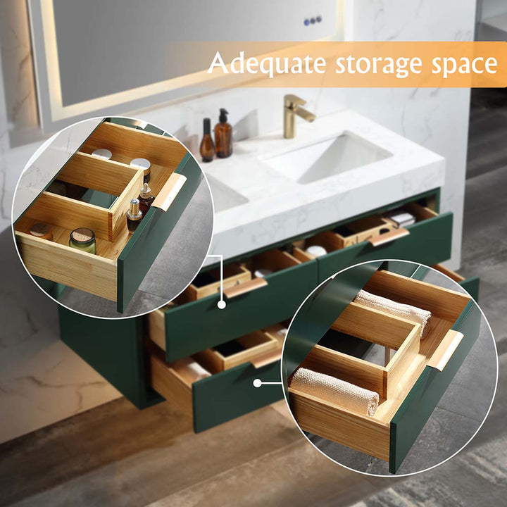 Led floating bathroom vanity green single sink 48x21 storage