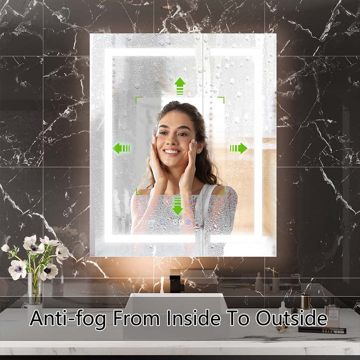 LED medicine cabinet with anti-fog mirror and clear reflection