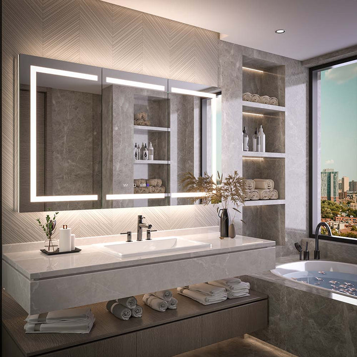 LED medicine cabinet in luxury bathroom setting