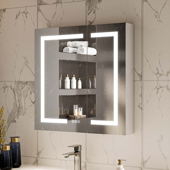 LED medicine cabinet wall mounted with open shelves and mirror light