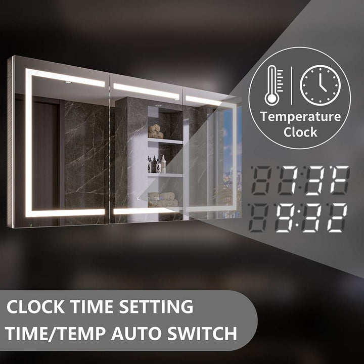 LED medicine cabinet with clock and temperature display