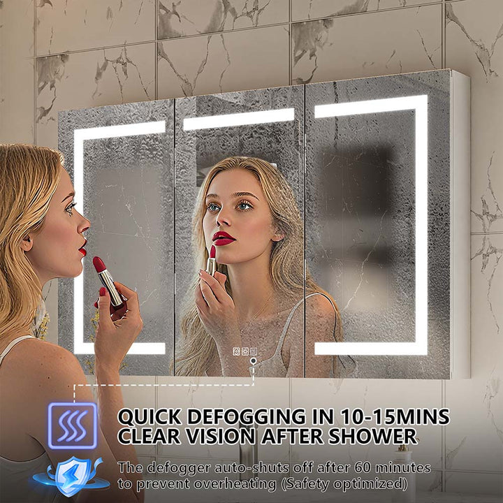 LED medicine cabinet with fast defogging mirror after shower