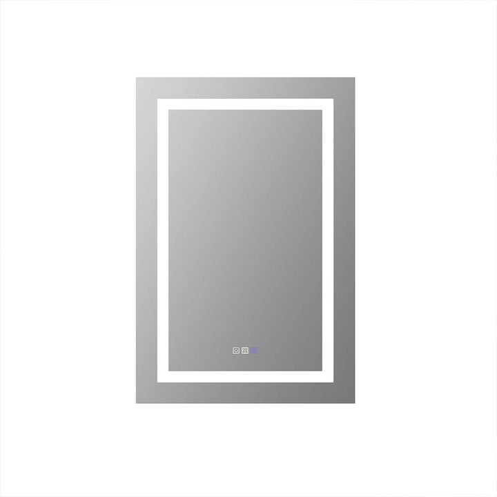 Front view of LED lighted medicine cabinet mirror for bathroom
